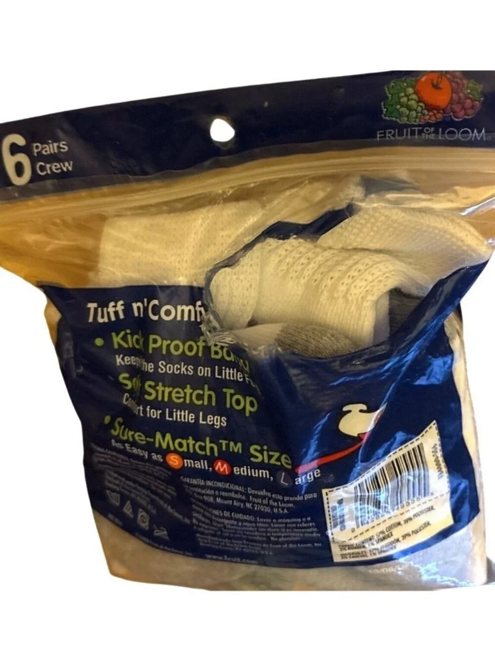 Fruit Of The Loom Baby Unisex Crew Socks 6 Pairs Tuff N Comfy Small White Gray